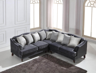 Hampton Luxury Dark Grey Velvet Corner Sofa with Stylish Rolled Arms & Decorative Piping - UK Luxury Furniture